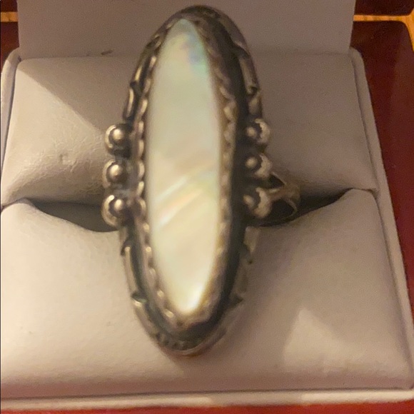 Sterling smother of pearl stone vintage ring